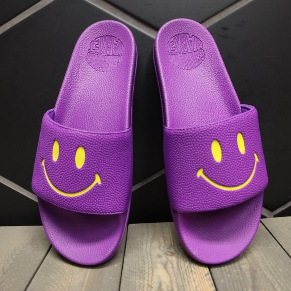 Chinatown Market Shoes | New W Box! Chinatown Market Smiley Face Purple Yellow Lakers Slides Sandals | Color: Purple/Yellow | Size: 11 | Zastikskate's